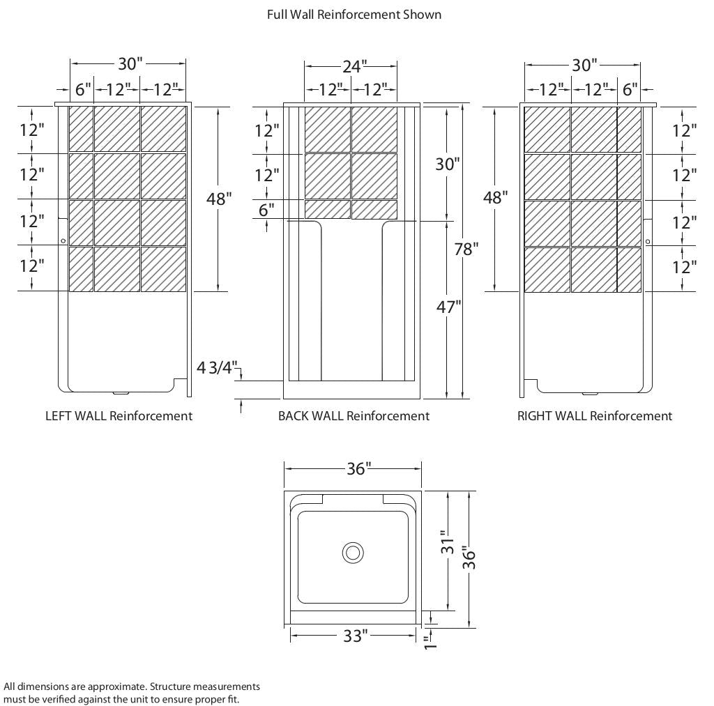 US36 36 x 36 AcrylX Alcove Center Drain One-Piece Shower in White