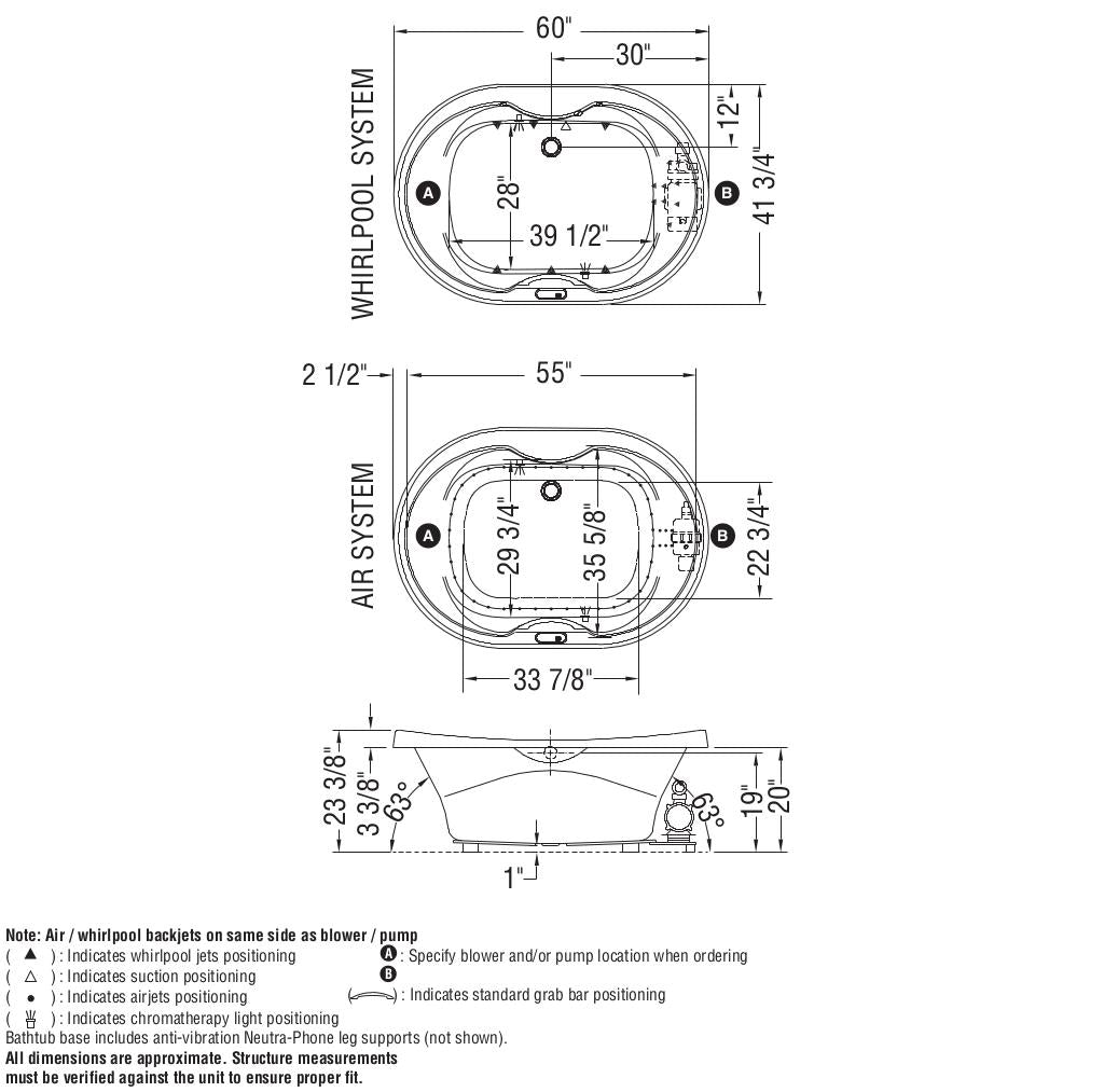 Living 6042 Acrylic Drop-in Center Drain Bathtub in White