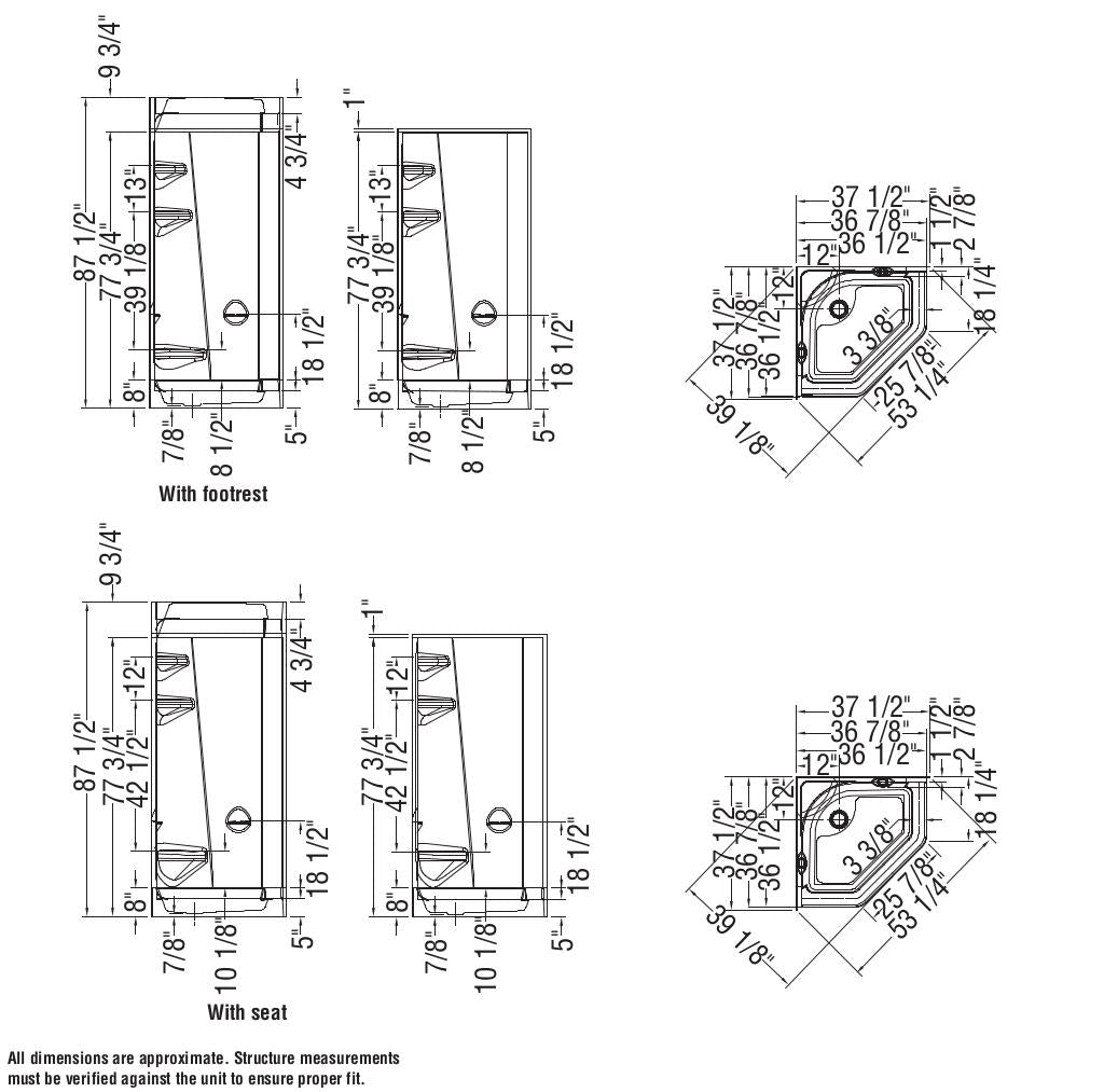 Freestyle 37 Neo-Angle 37 x 37 Acrylic Corner Center Drain Two-Piece Shower in White