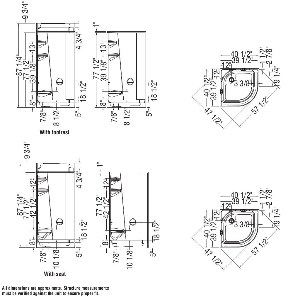Freestyle 40 Neo-Round 40 x 40 Acrylic Corner Center Drain One-Piece Shower in White