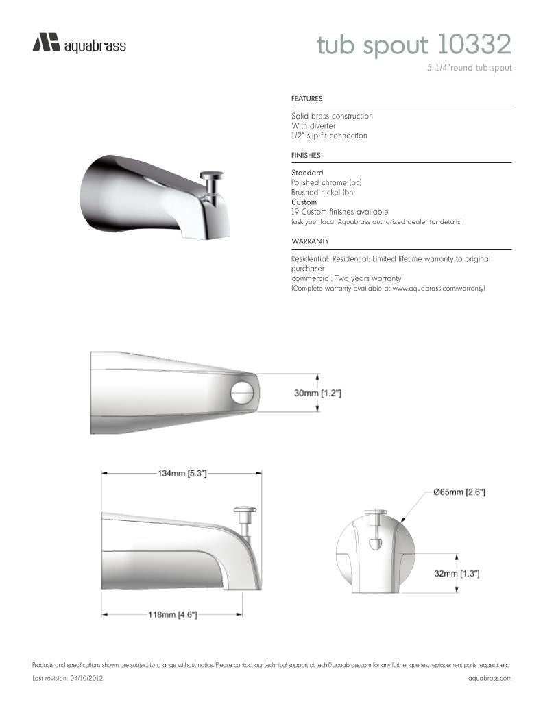 5 1/4" round tub spout with diverter
