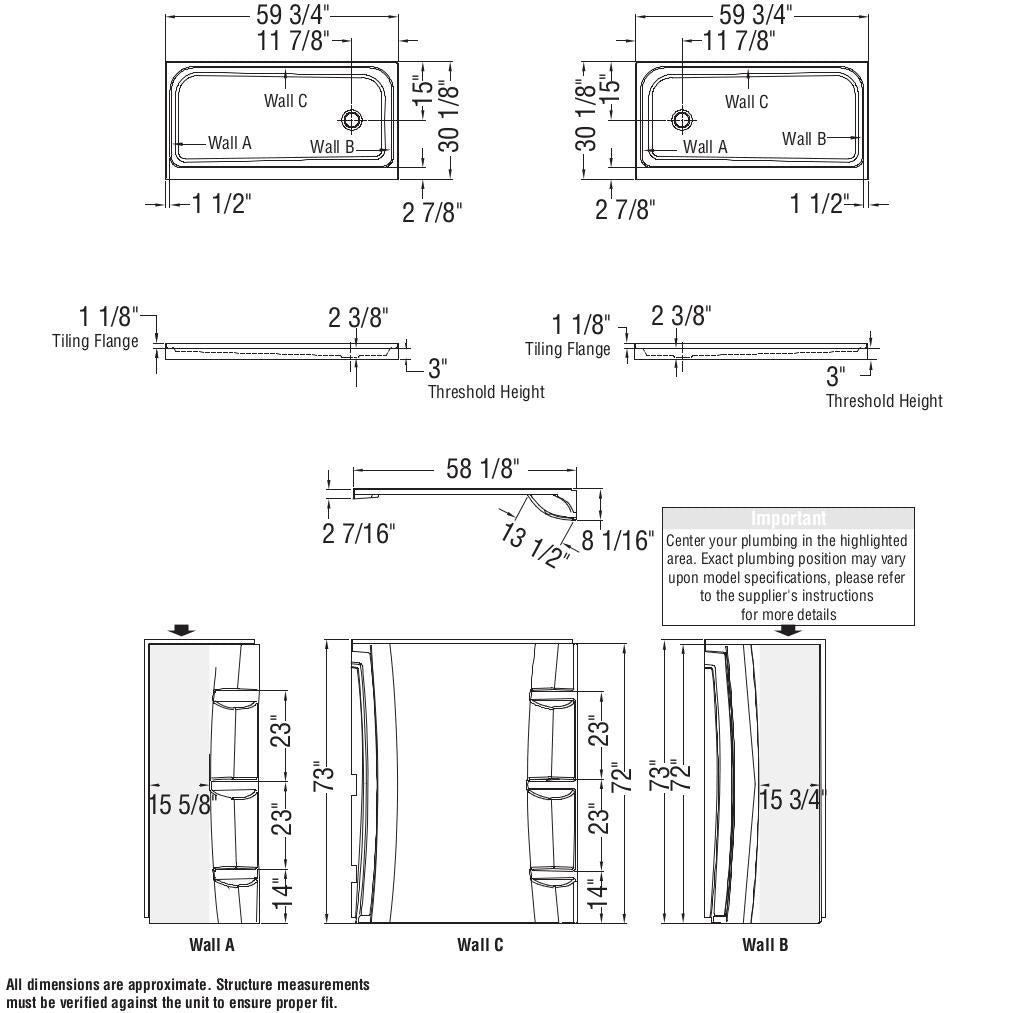 60 x 72 in. Acrylic Direct-to-Stud Back Wall in White
