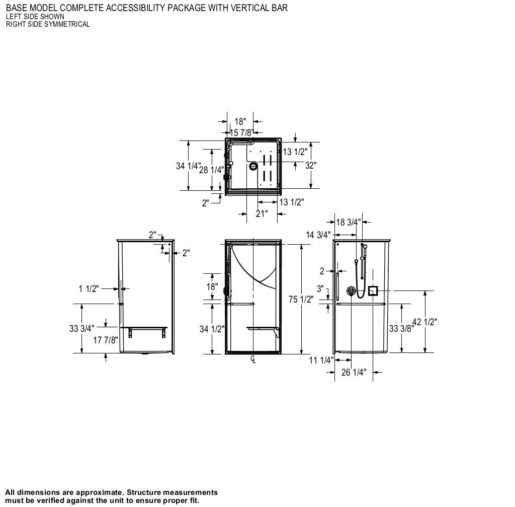 Outlook BFS-36F AcrylX Alcove Center Drain One-Piece Shower in White