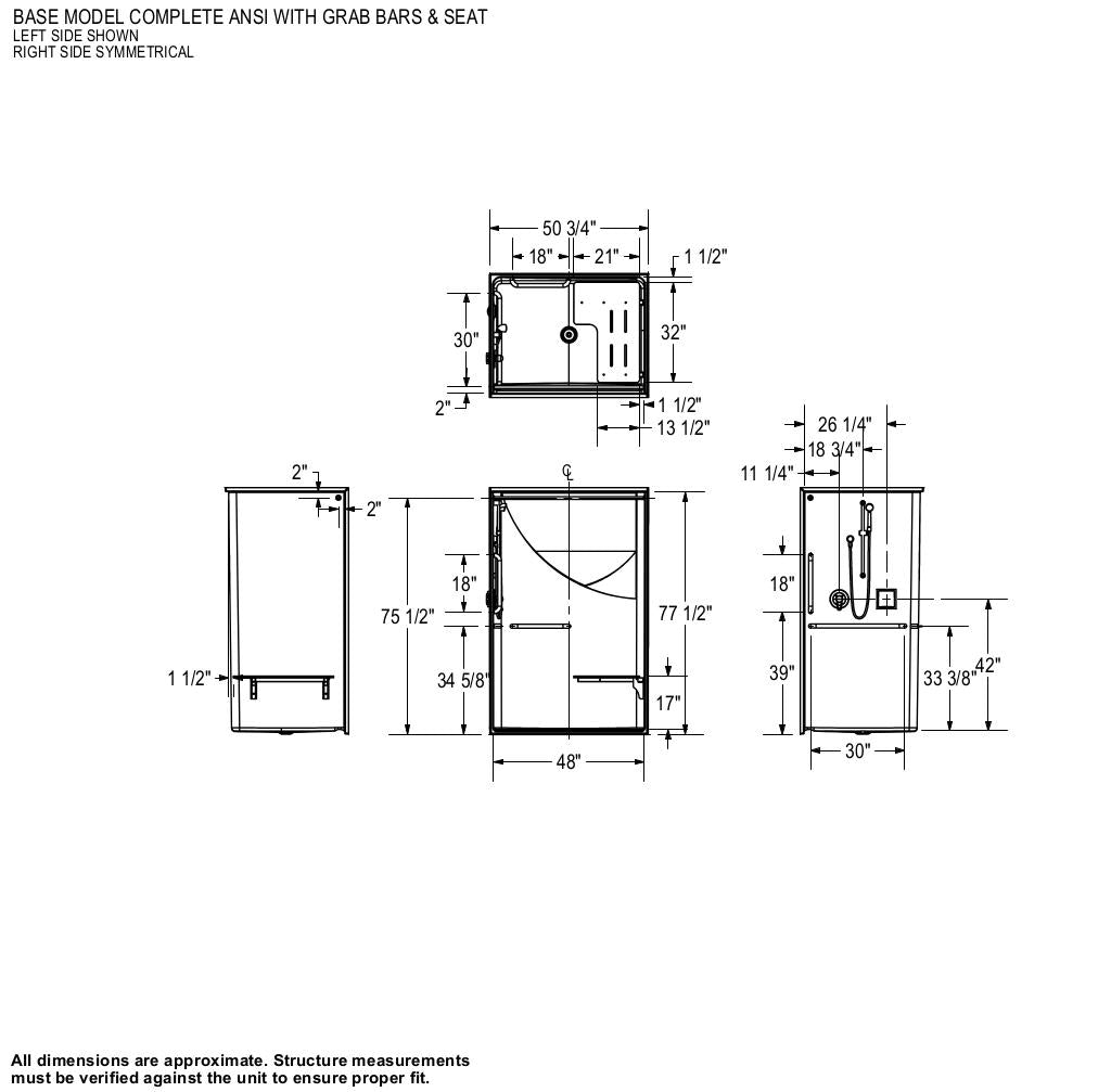 Outlook BFS-48F AcrylX Alcove Center Drain One-Piece Shower in White