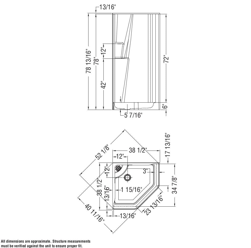 Imperial II 39 x 39 AcrylX Corner Center Drain One-Piece Shower in White