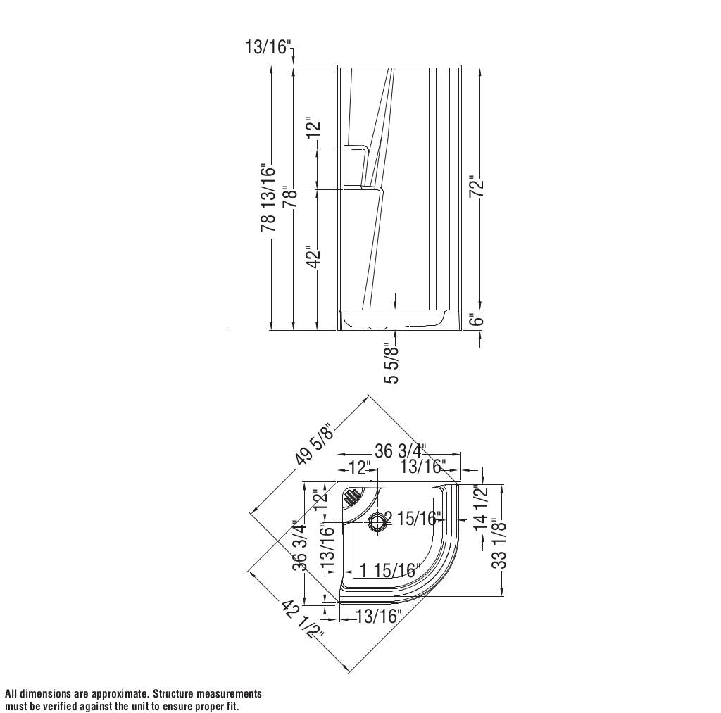 Galaxie II 37 x 37 AcrylX Corner Center Drain One-Piece Shower in White