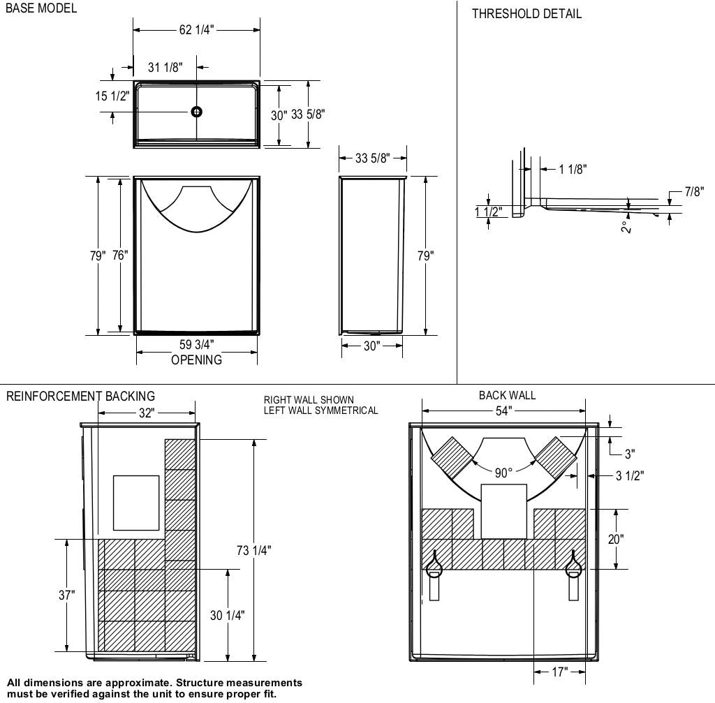 Outlook BFS-60F AcrylX Alcove Center Drain One-Piece Shower in White