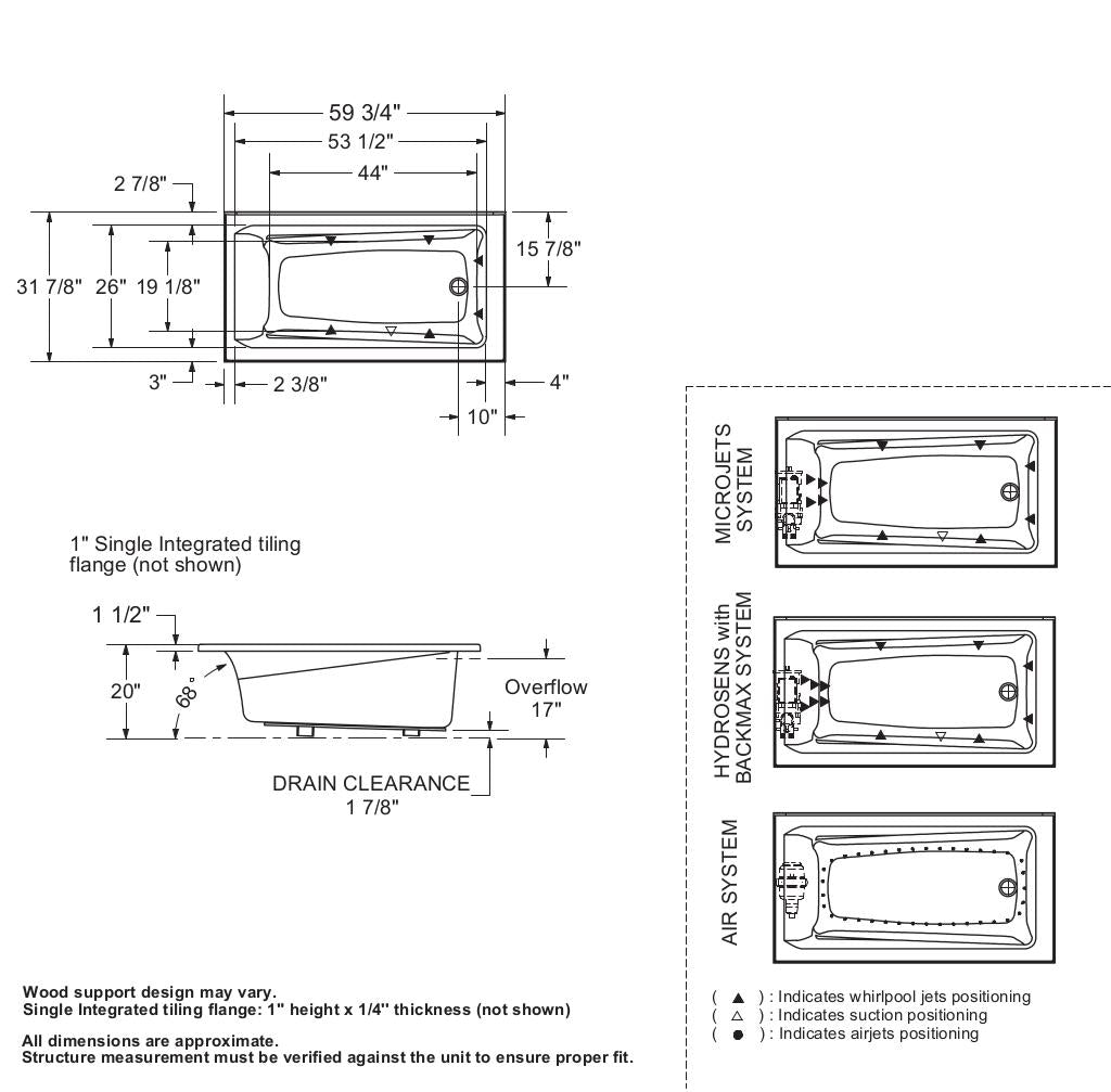 New Town 6032 Acrylic Drop-in End Drain Bathtub in White