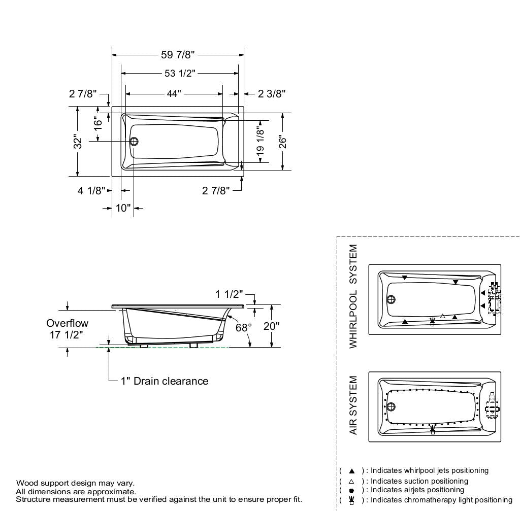 Exhibit 6032 Acrylic Drop-in End Drain Bathtub in White