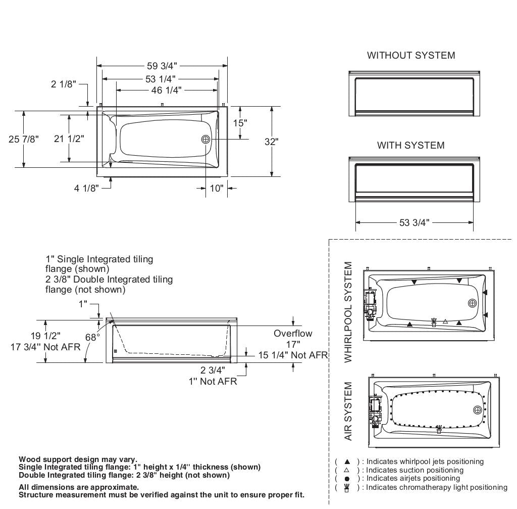Exhibit 6032 IFS AFR DTF Acrylic Alcove Left-Hand Drain Bathtub in White