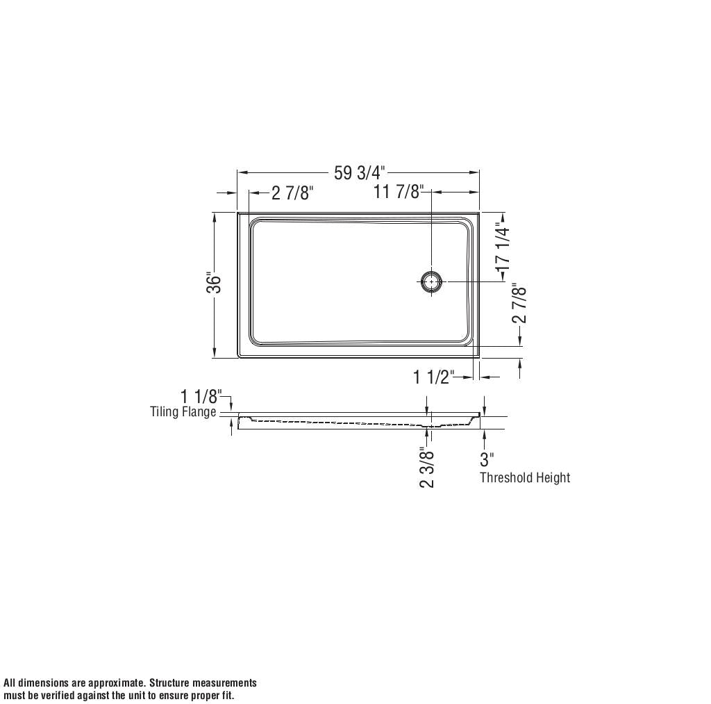 Rectangular Base 6036 3 in. Acrylic Corner Left or Right Shower Base with Left-Hand Drain in White