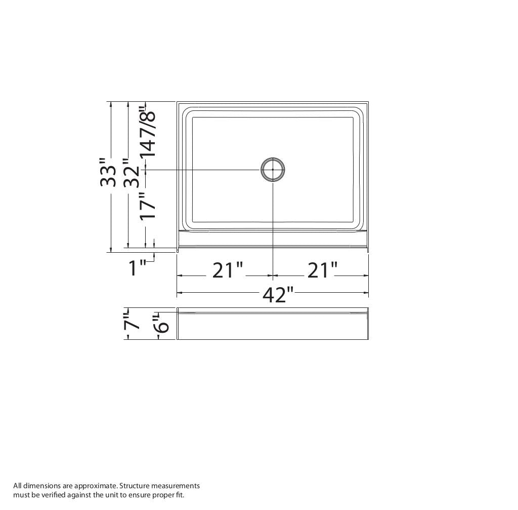 Finesse Base 42 x 32 AcrylX Alcove Shower Base with Center Drain in White
