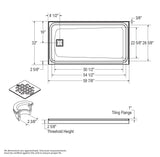 Olympia Square 6032 Acrylic Alcove or Corner Shower Base in White with Left-Hand Drain