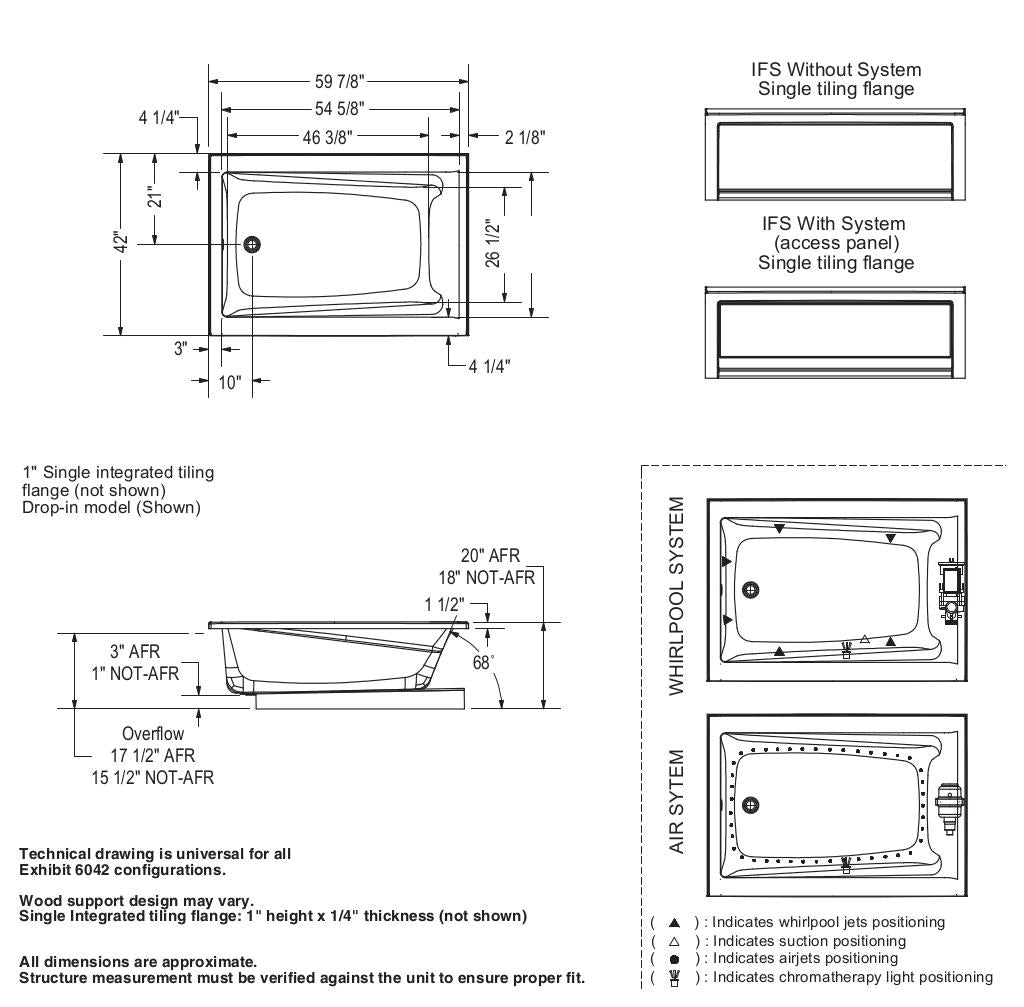 Exhibit 6042 IFS Acrylic Alcove Left-Hand Drain Bathtub in White