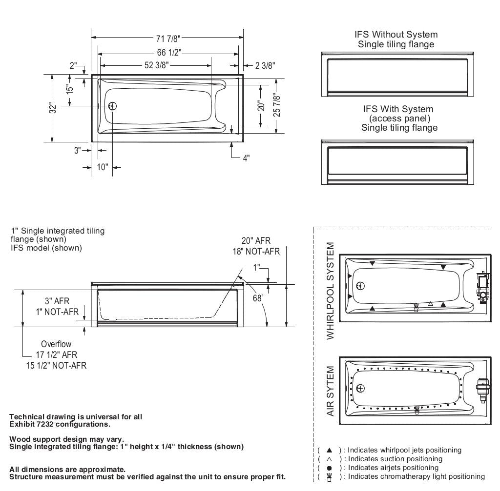 Exhibit 7232 IF Acrylic Alcove Left-Hand Drain Bathtub in White