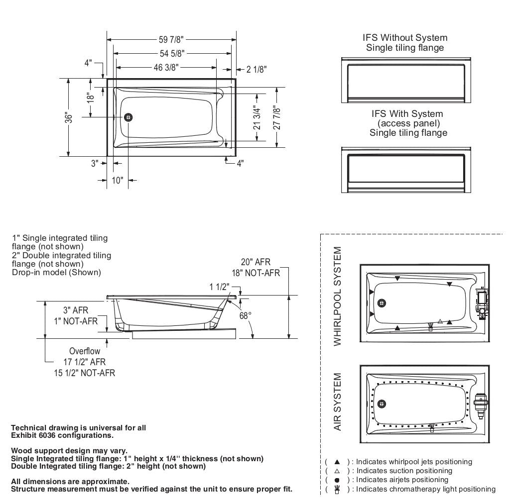 Exhibit 6036 IFS DTF Acrylic Alcove Left-Hand Drain Bathtub in White