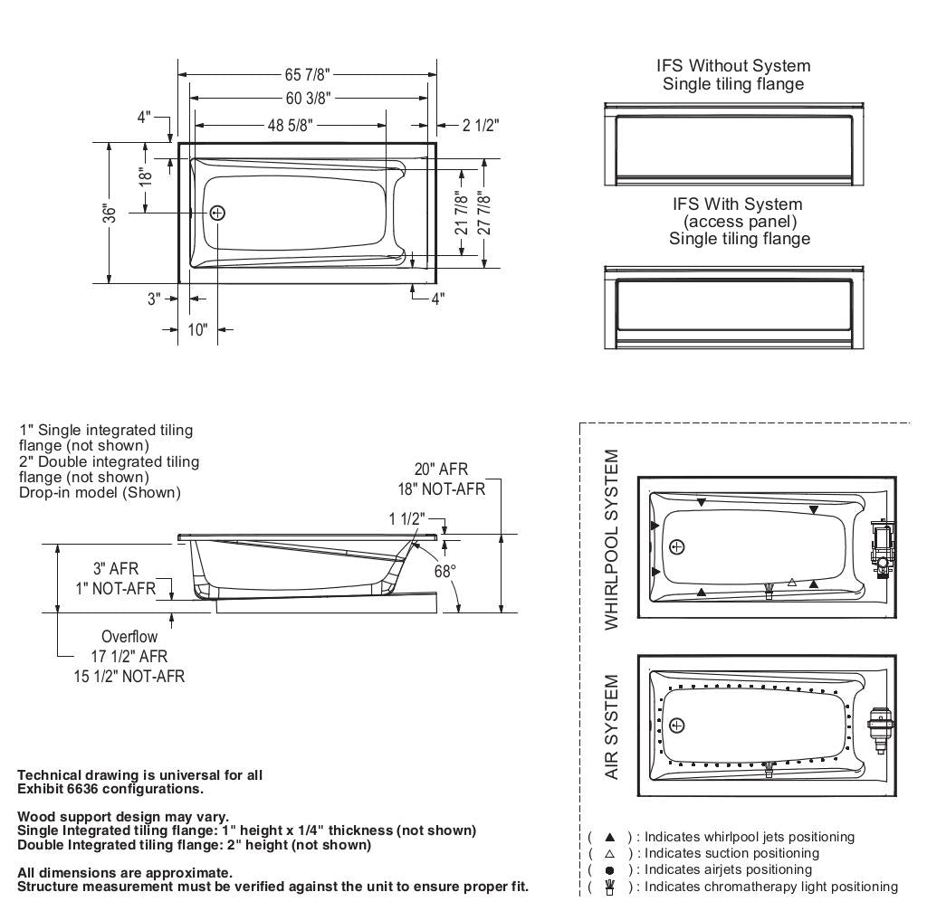 Exhibit 6636 IFS DTF Acrylic Alcove Left-Hand Drain Bathtub in White