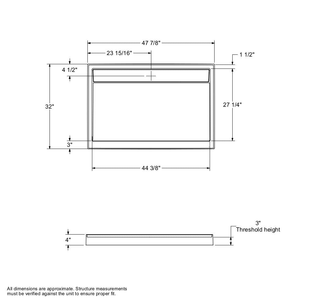 Distinct 48 48 x 32 Acrylic Alcove or Corner Shower Base with Back Center Drain in White
