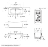 Villi 65 x 32 Acrylic Freestanding Center Drain Bathtub in White with White Skirt