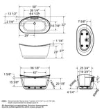 Suna 58 x 32 AcrylX Freestanding Center Drain Bathtub in White with White Skirt