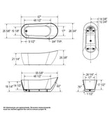 Soca 67 x 29 Acrylic Freestanding Oval End Drain Bathtub in White