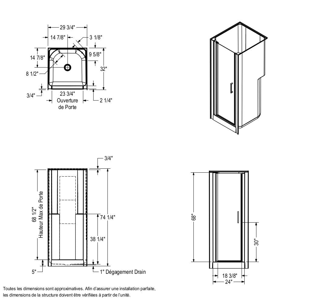 Olympia Round - Left Opening 36 x 36 Acrylic Left-Hand Drain Shower Kit in White with Clear glass in Chrome