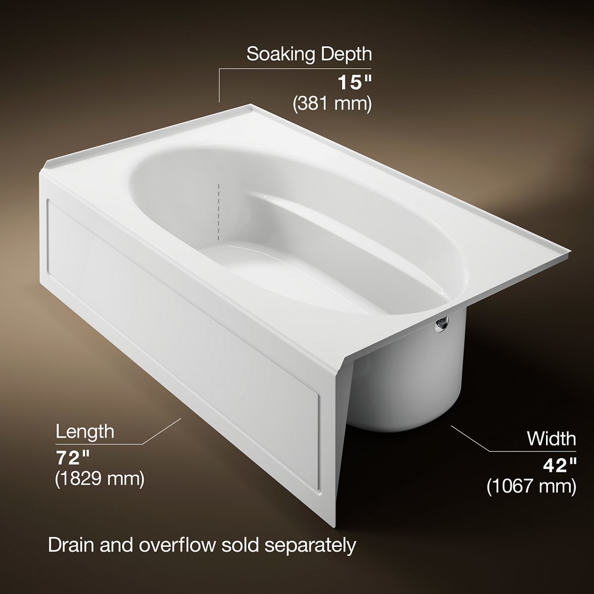 Windward® 72" x 42" alcove bath, right drain