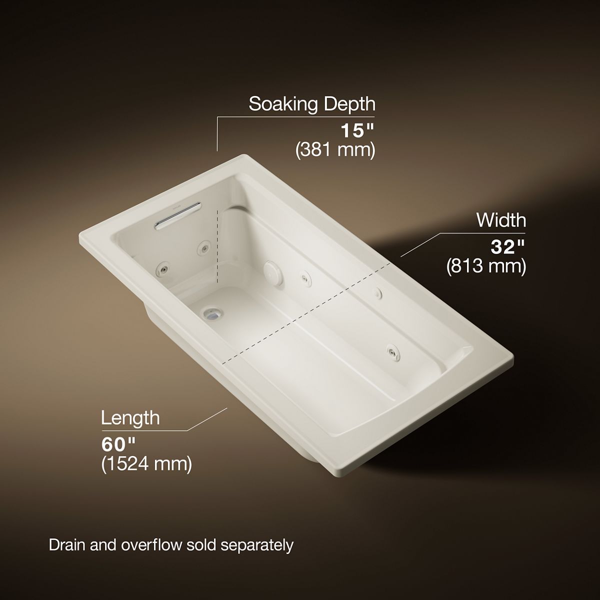 Archer® 60" x 32" drop-in whirlpool bath