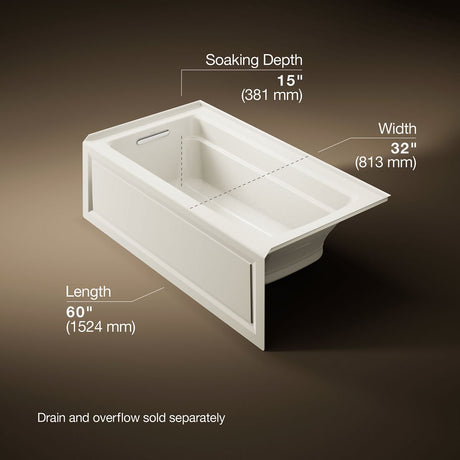 Archer® 60" x 32" alcove Heated BubbleMassage™ air bath, left drain