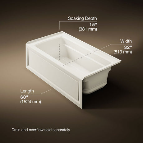 Archer® 60" x 32" alcove Heated BubbleMassage™ air bath, right drain