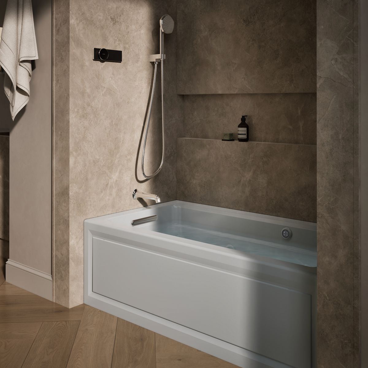 Archer® 60" x 32" alcove whirlpool bath with Bask® heated surface, alcove left drain