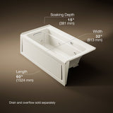 Archer® 60" x 32" alcove whirlpool bath with Bask® heated surface, alcove left drain