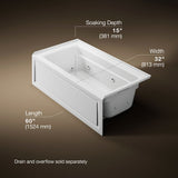 Archer® 60" x 32" alcove whirlpool bath right drain