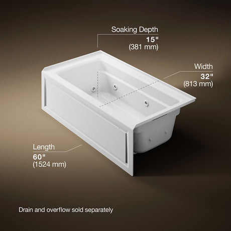 Archer® 60" x 32" alcove whirlpool bath right drain