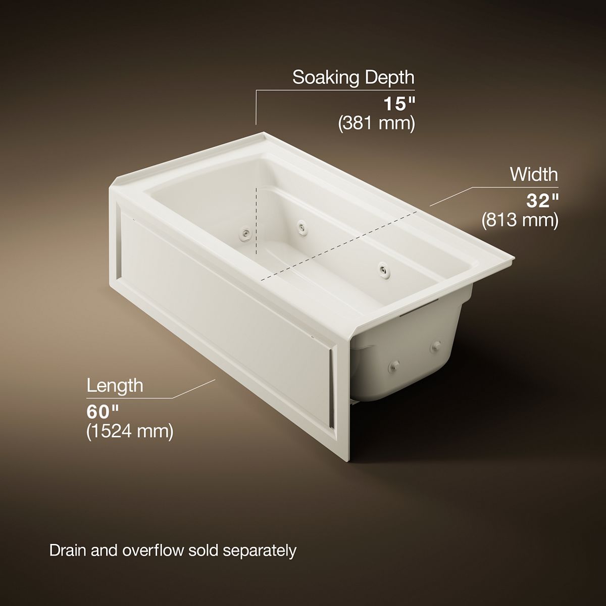 Archer® 60" x 32" alcove whirlpool bath right drain