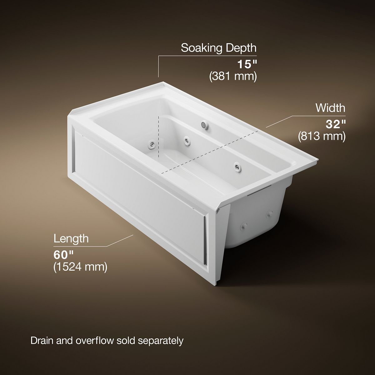 Archer® 60" x 32" alcove whirlpool bath with Bask® heated surface, right drain