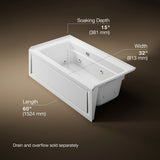 Archer® 60" x 32" alcove whirlpool bath with Bask® heated surface, right drain