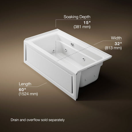 Archer® 60" x 32" alcove whirlpool bath with Bask® heated surface, right drain