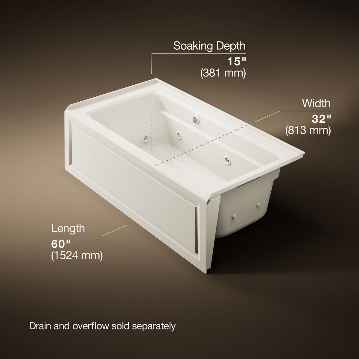Archer® 60" x 32" alcove whirlpool bath with Bask® heated surface, right drain
