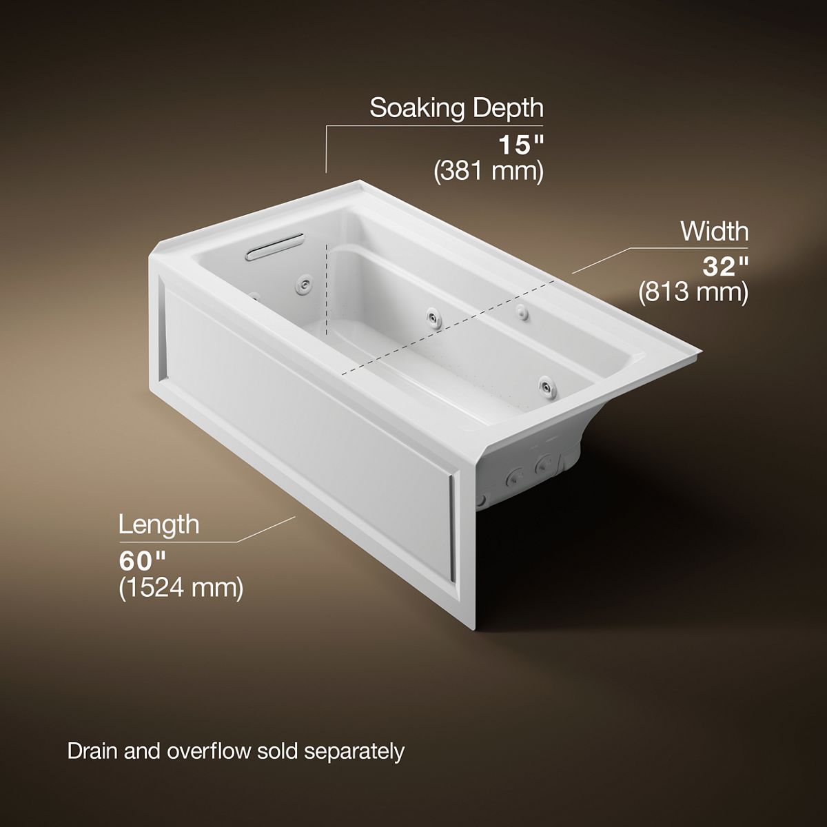 Archer® 60" x 32" alcove Heated BubbleMassage™ air bath and whirlpool, left drain
