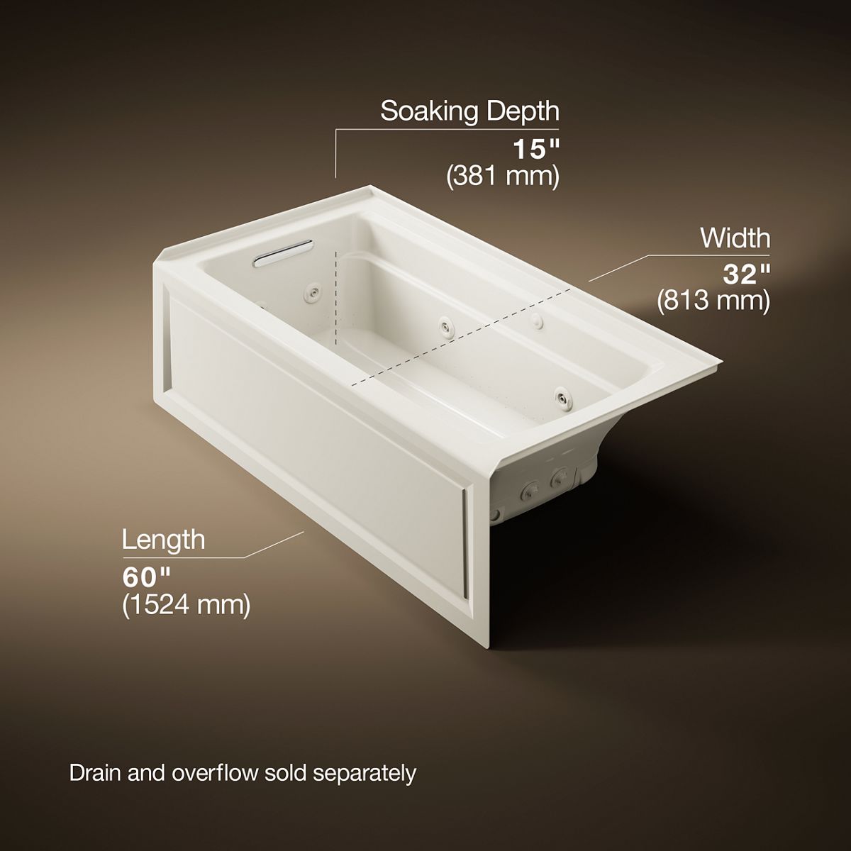 Archer® 60" x 32" alcove Heated BubbleMassage™ air bath and whirlpool, left drain