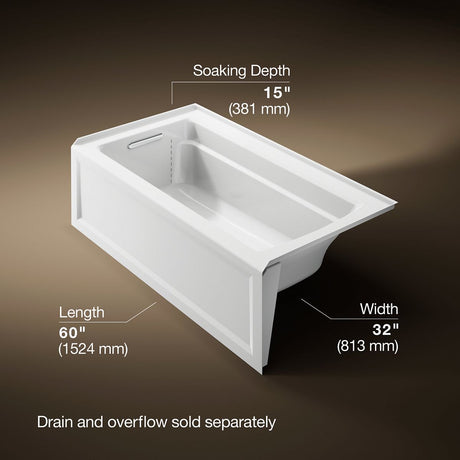 Archer® 60" x 32" alcove bath with Bask® heated surface, left drain