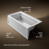 Archer® 60" x 32" alcove bath with Bask® heated surface, left drain