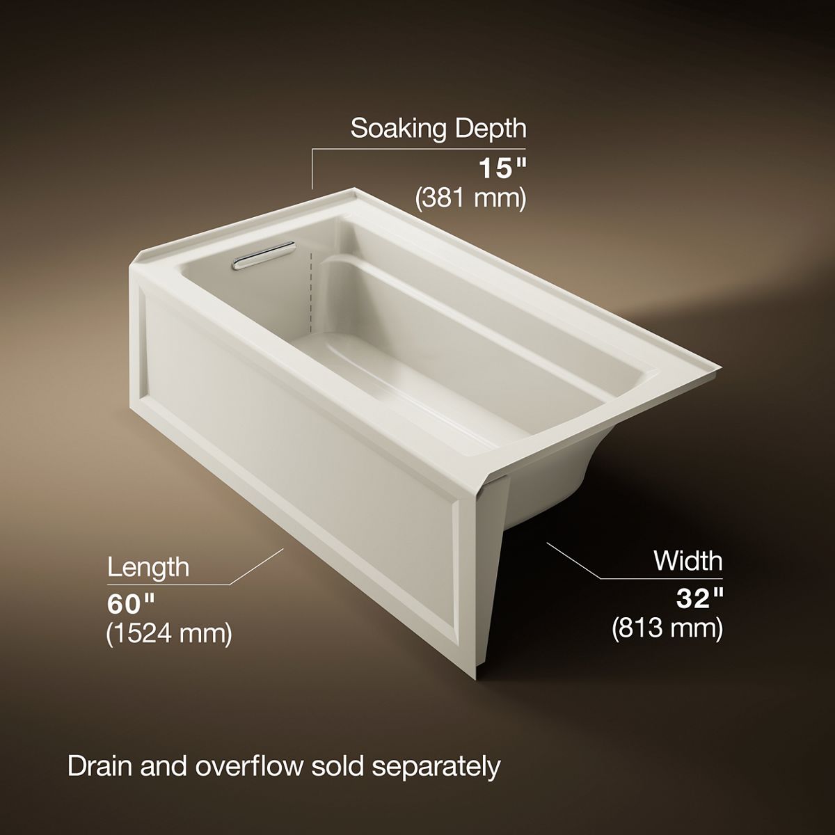Archer® 60" x 32" alcove bath with Bask® heated surface, left drain