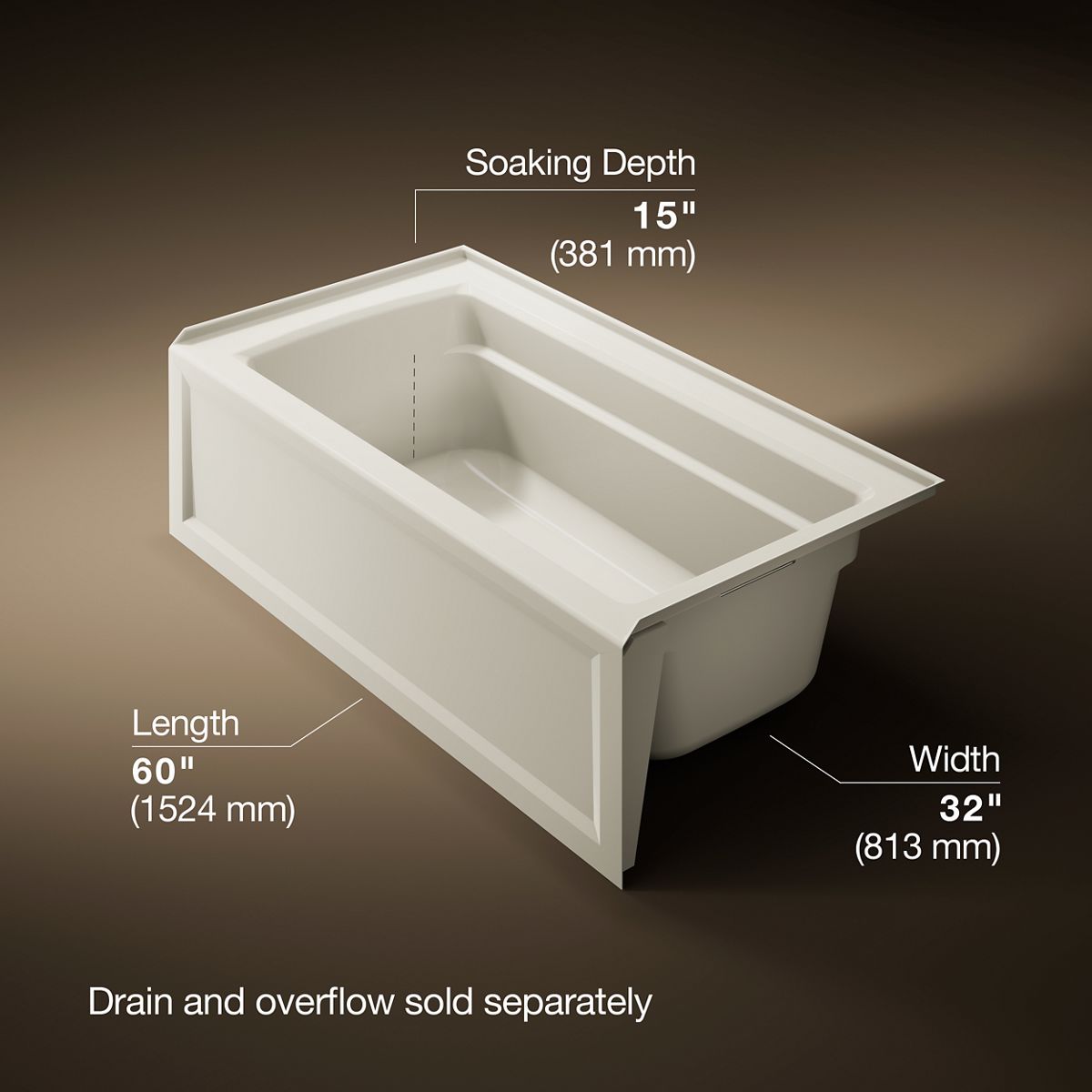 Archer® 60" x 32" alcove bath with Bask® heated surface, right drain