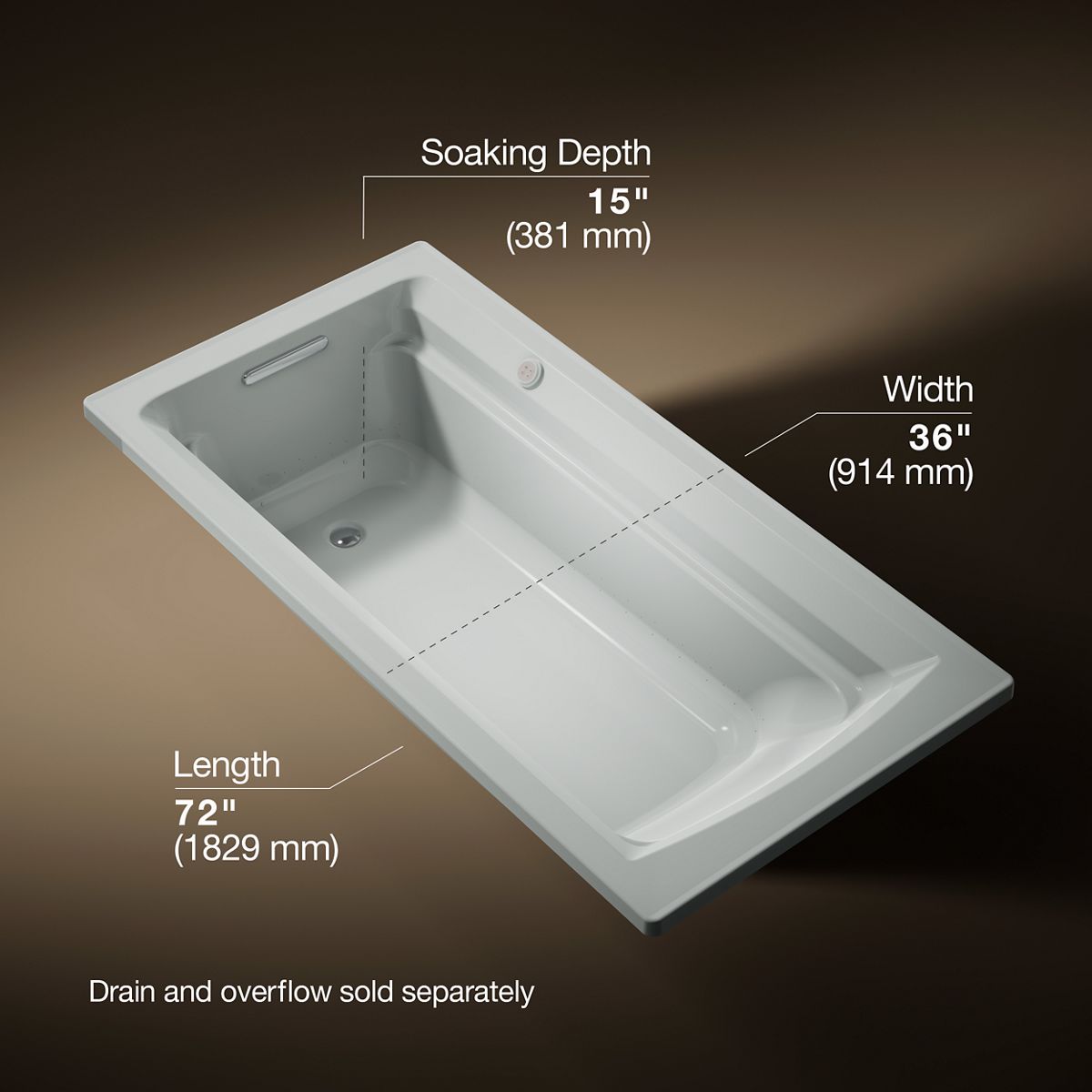 Archer® 72" x 36" drop-in Heated BubbleMassage™ air bath