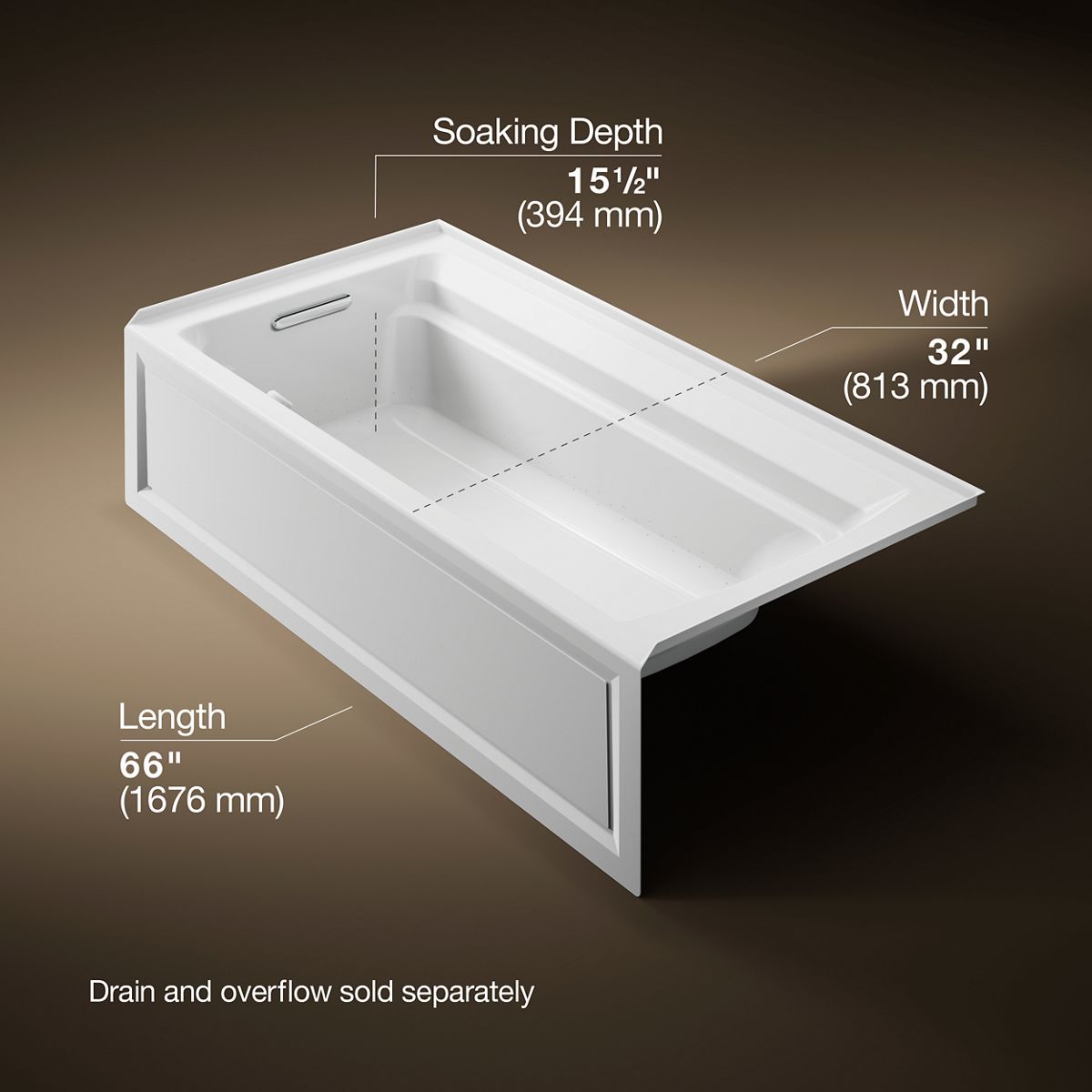 Archer® 72" x 36" alcove Heated BubbleMassage™ air bath, left drain
