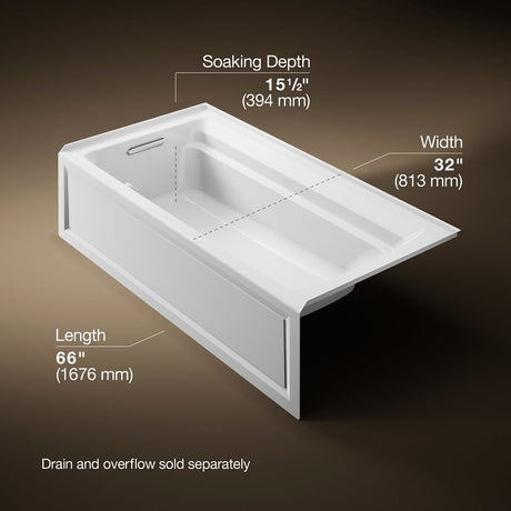 Archer® 72" x 36" alcove Heated BubbleMassage™ air bath, left drain