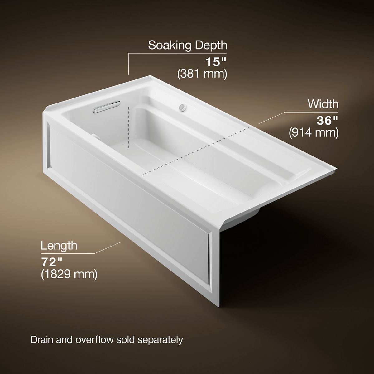 Archer® 72" x 36" alcove Heated BubbleMassage™ air bath with Bask® heated surface, left drain
