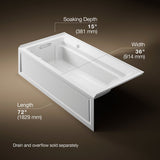 Archer® 72" x 36" alcove Heated BubbleMassage™ air bath with Bask® heated surface, left drain